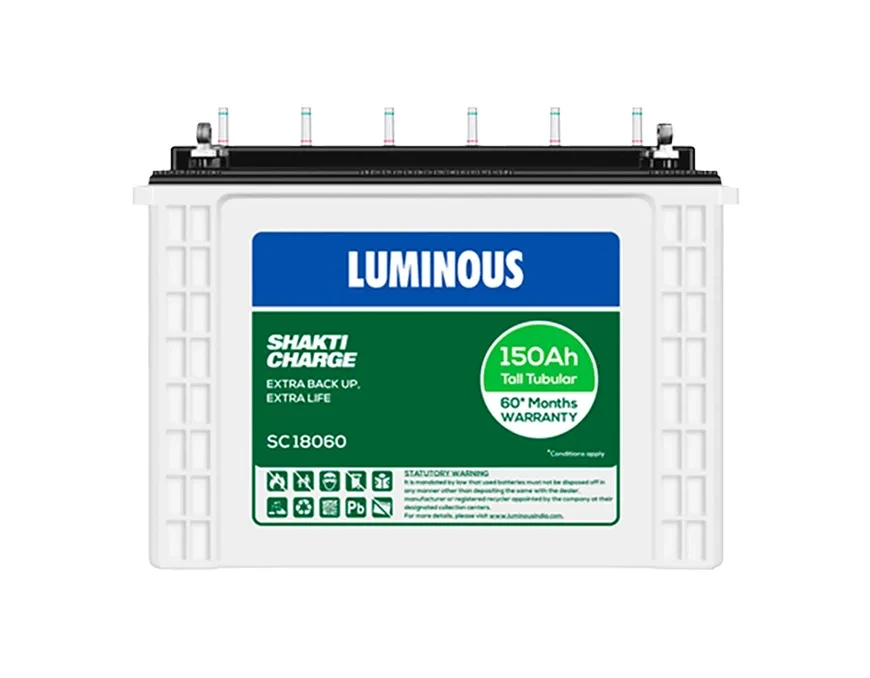 Luminous Shakti Charge SC 18060 150 Ah 12V Tall Tubular Inverter Battery for Home, Office & Shops | Leak Resistant & Low Maintenance | Compatible with All Inverter Types | 60 Months Warranty