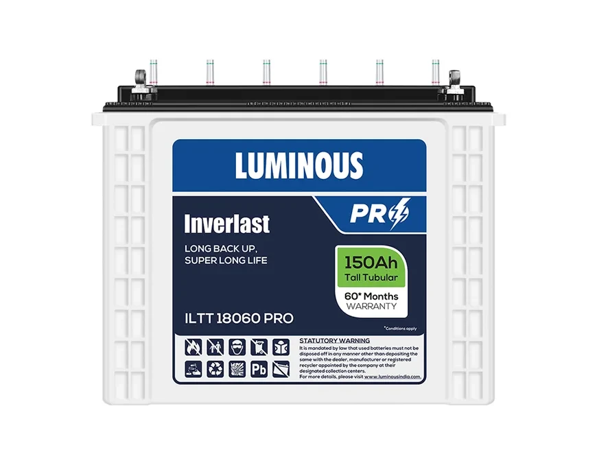 Luminous Inverlast ILTT 18060 PRO Tall Tubular Inverter Battery – 150 Ah Capacity | Ideal for Homes, Shops & Offices | 60 Months Warranty |