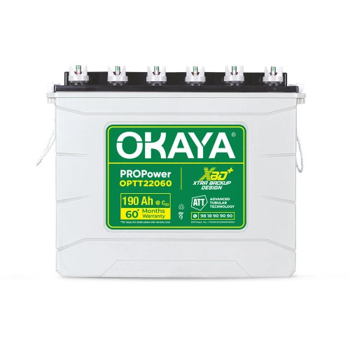OKAYA 190Ah Tall Tubular Inverter Battery with 3 years warranty (36+24)